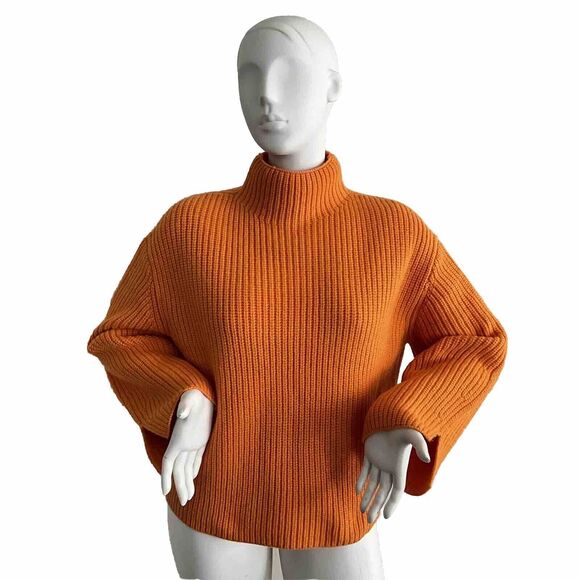 100% Wool Stockholm Atelier & Other Stories S Sweater Ribbed Orange Mock Neck - Picture 1 of 7